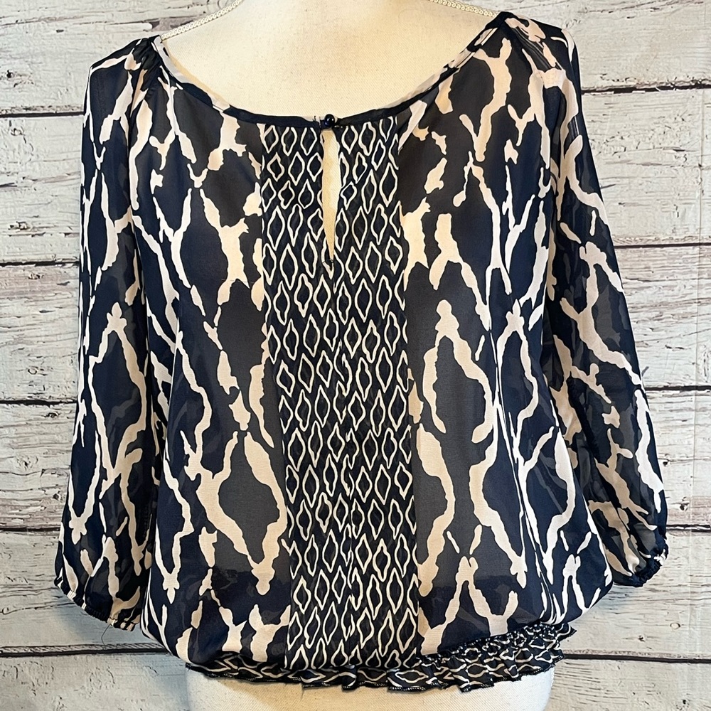 PERIDOT Sheer Blouse Black/White-Small